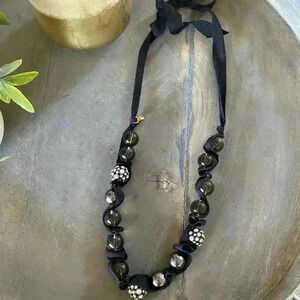 J. Crew vintage black ribbon adjustable tie necklace-NWOT